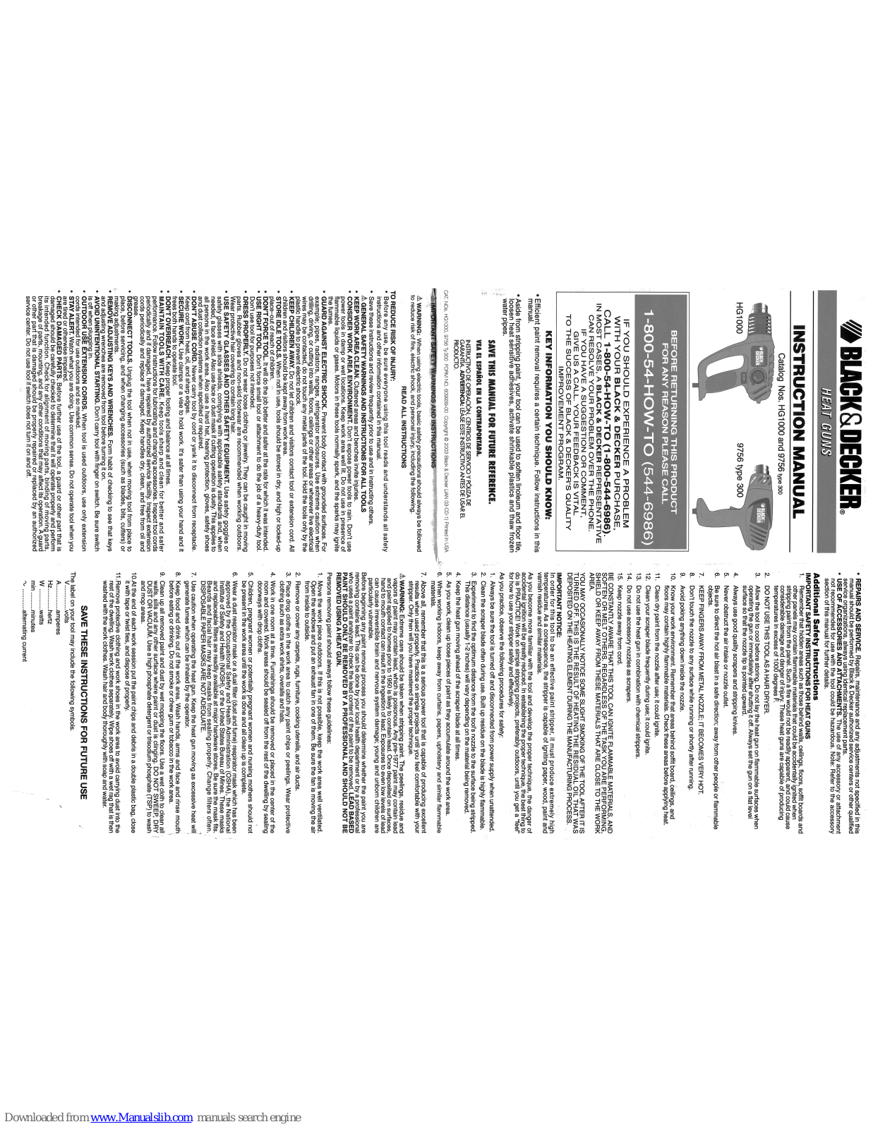 Black & Decker HG1000 Instruction Manual