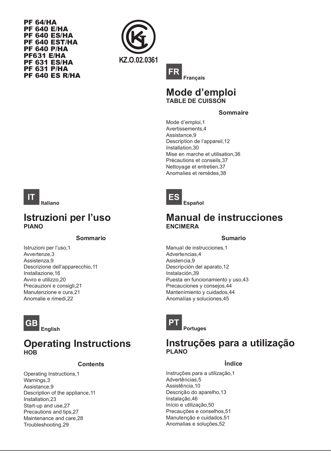 Hotpoint Ariston PF 631 ES, PF 640 ES, PF 640 E User Manual