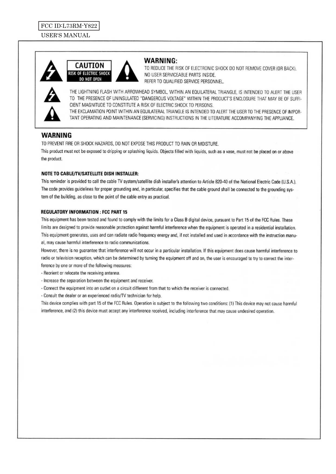 Sanwa Electronic Instrument Co RM Y822 User Manual