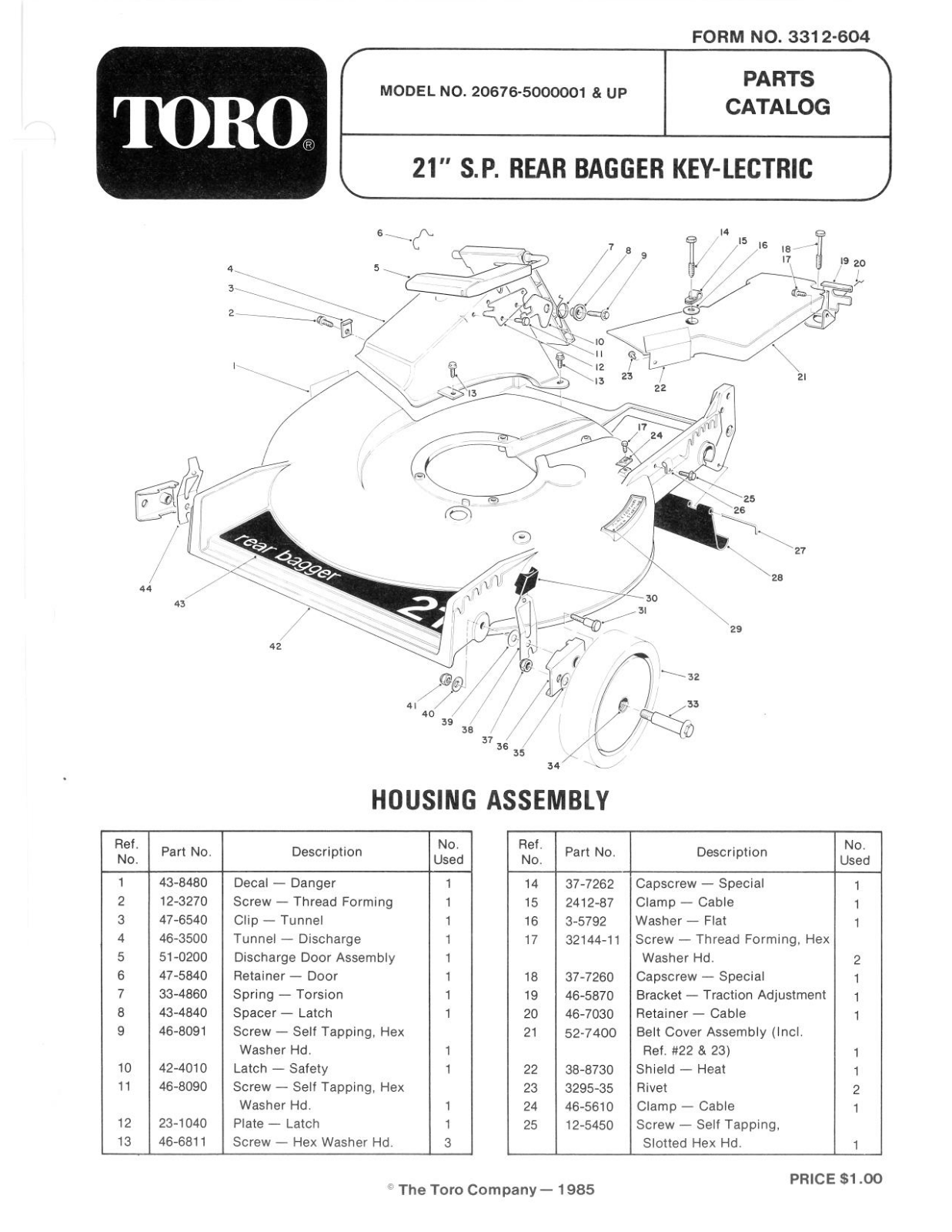 Toro 20676 Parts Catalogue