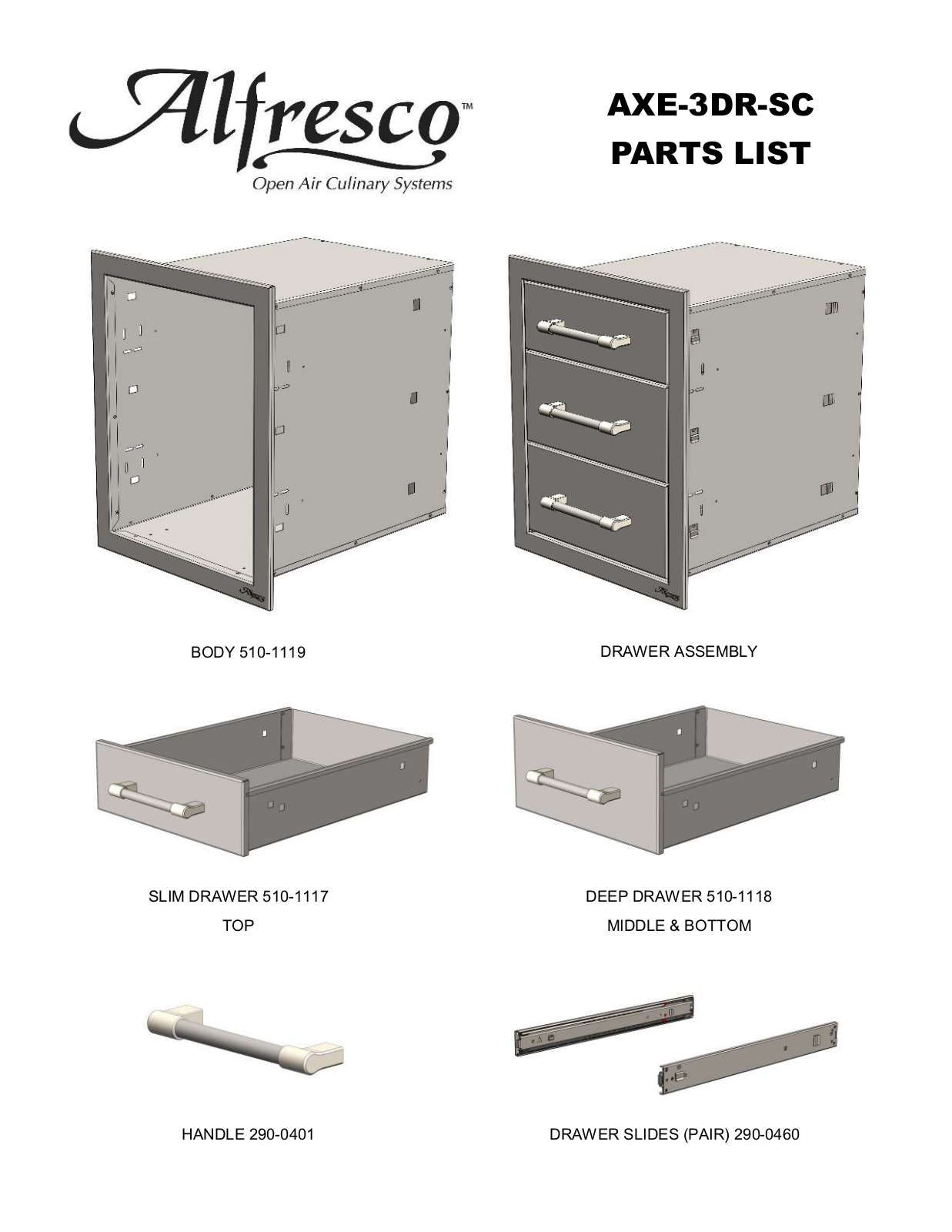 Alfresco AXE3DRSC Part List - ManualMachine.com