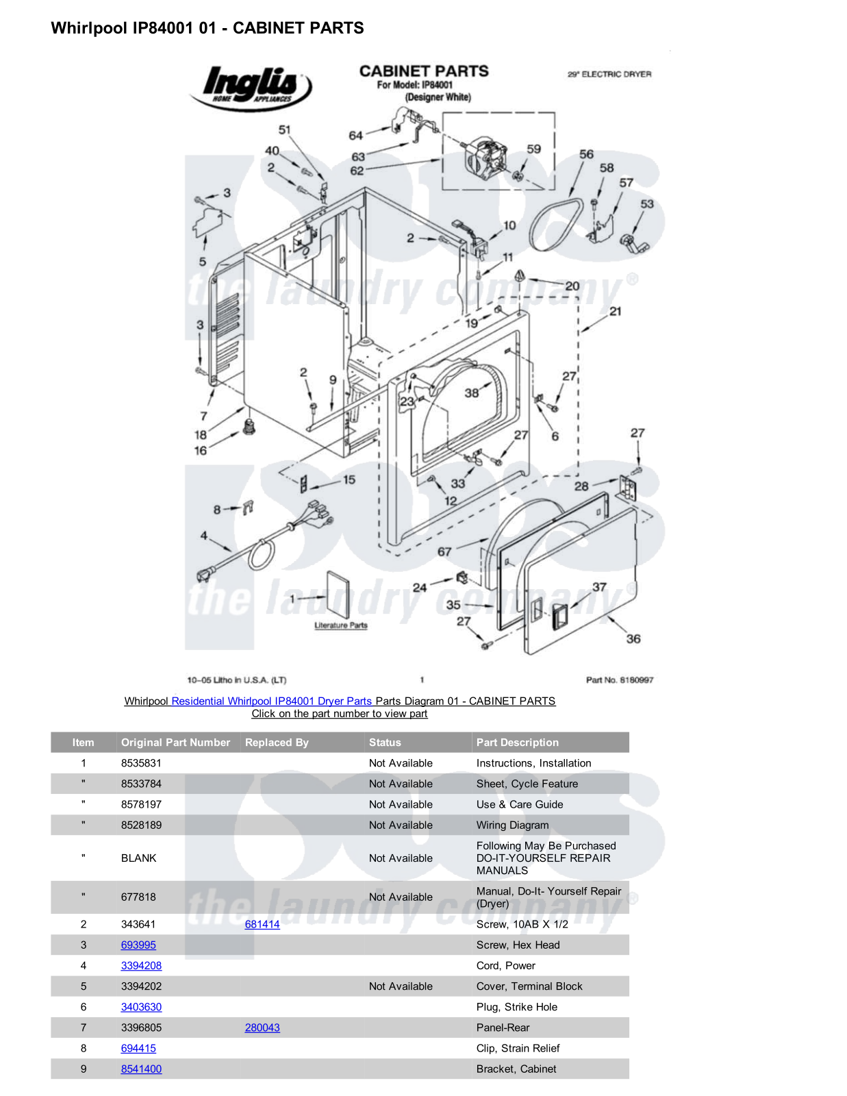 Whirlpool IP84001 Parts Diagram