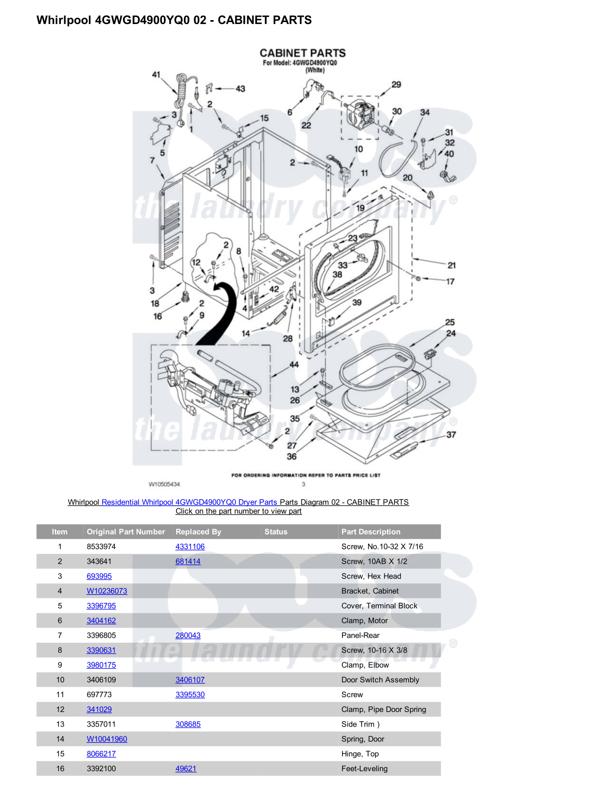 Whirlpool 4GWGD4900YQ0 Parts Diagram