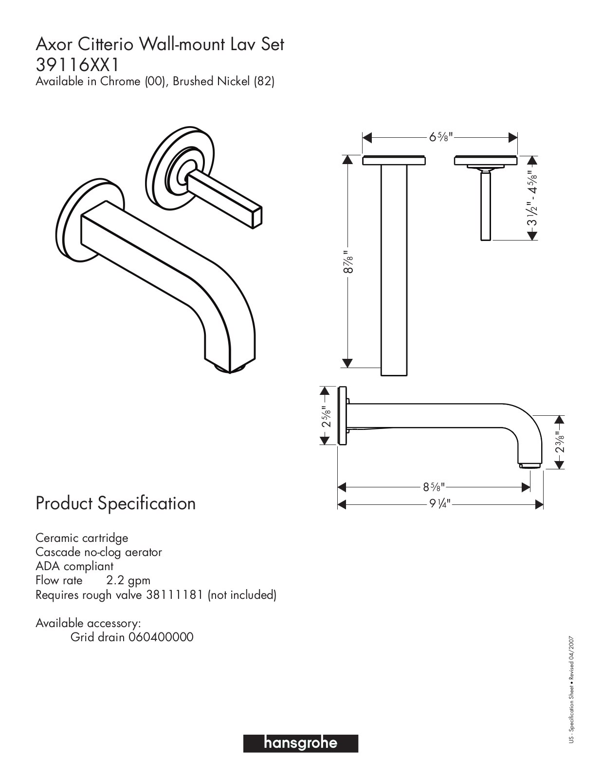 Hans Grohe 39116XX1 User Manual