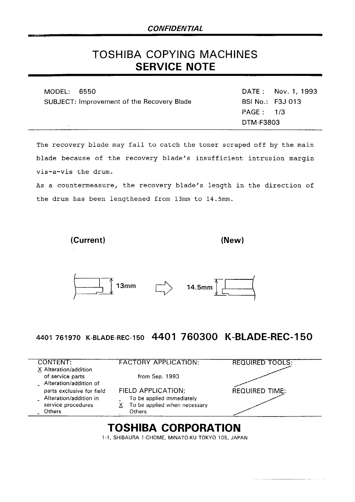 Toshiba f3j013 Service Note