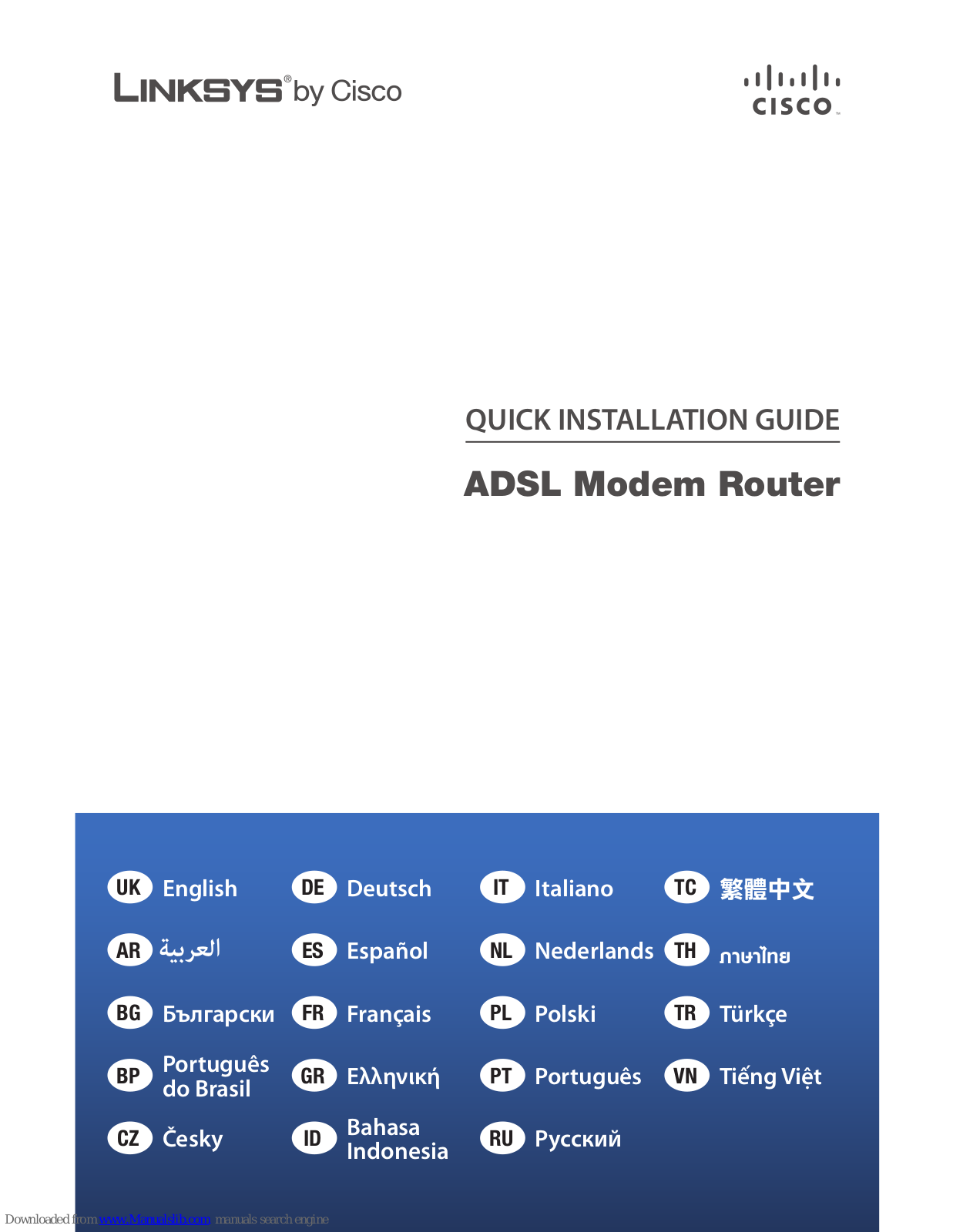 Cisco ADSL Modem Router, Linksys RFC 2364, Linksys RFC 2516, Linksys RFC 2684 Quick Installation Manual