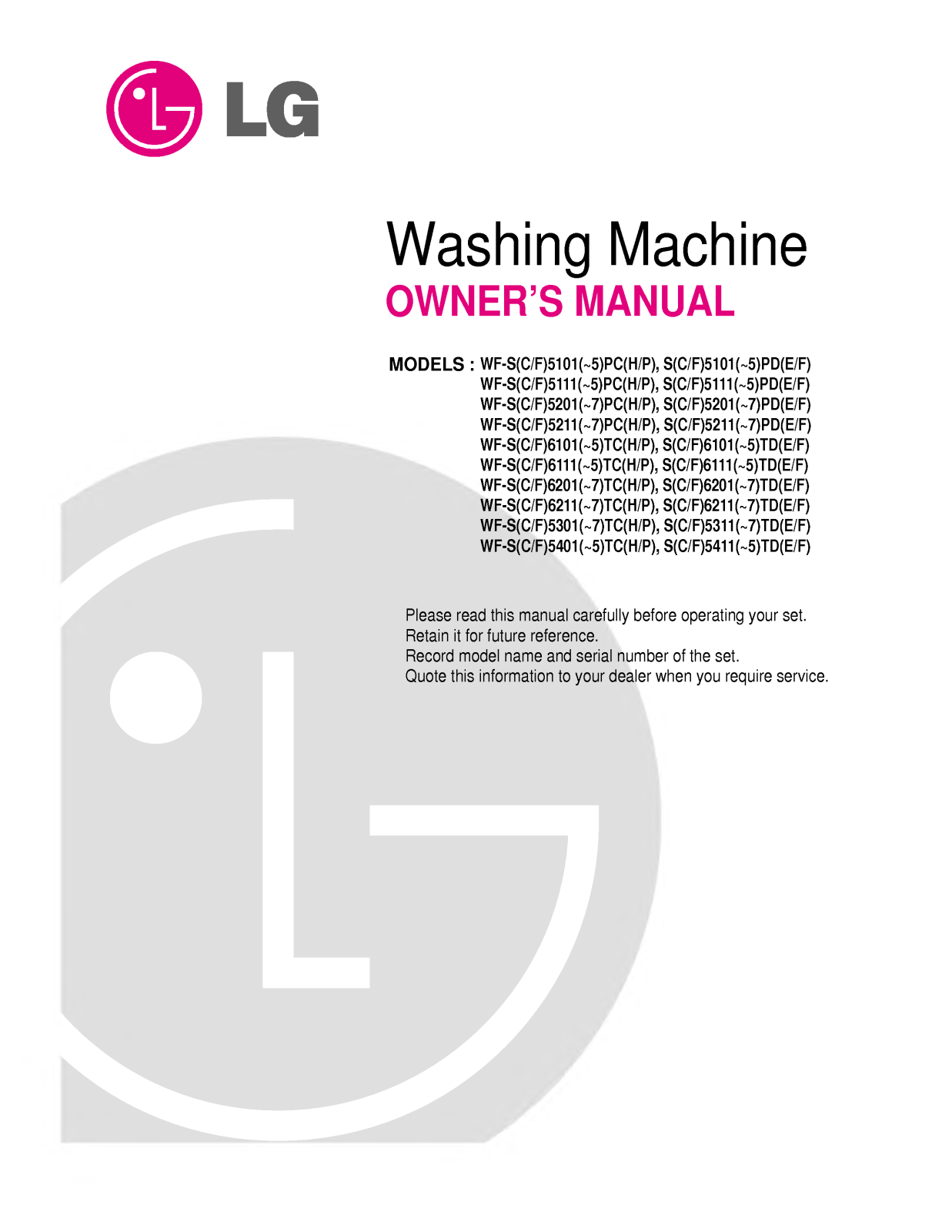 LG WF-S5207PP, WF-F5207PP User Manual