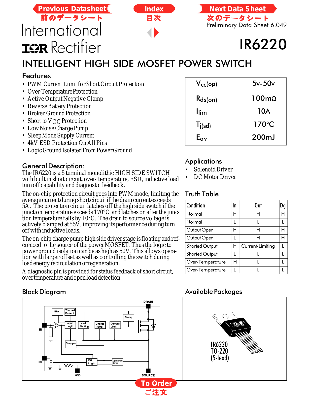 International Rectifier IR6220 Datasheet