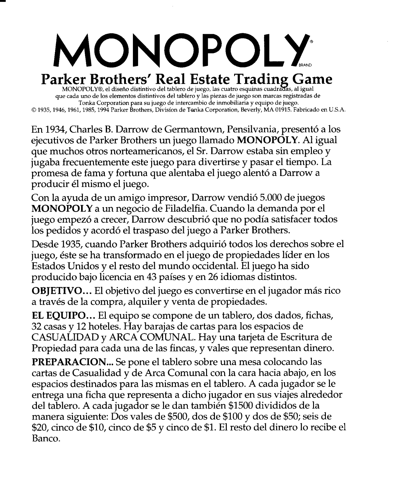 HASBRO Monopoly 1999 User Manual