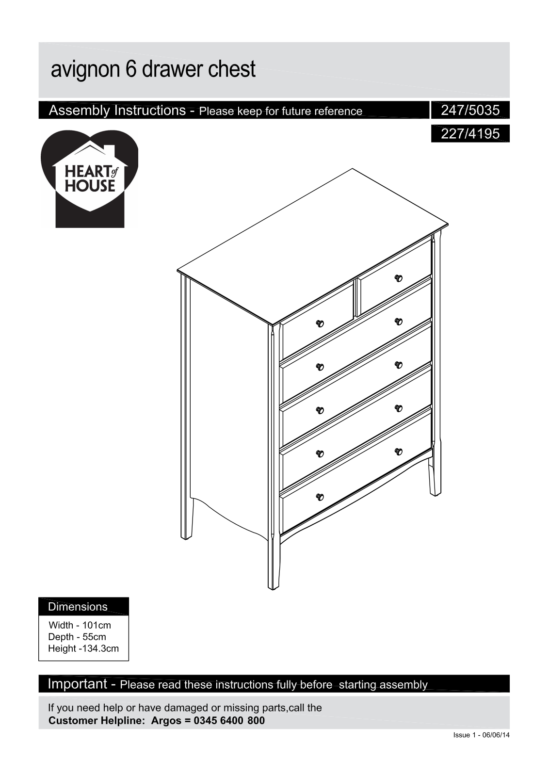 Argos Avignon 6 drawer chest ASSEMBLY INSTRUCTIONS