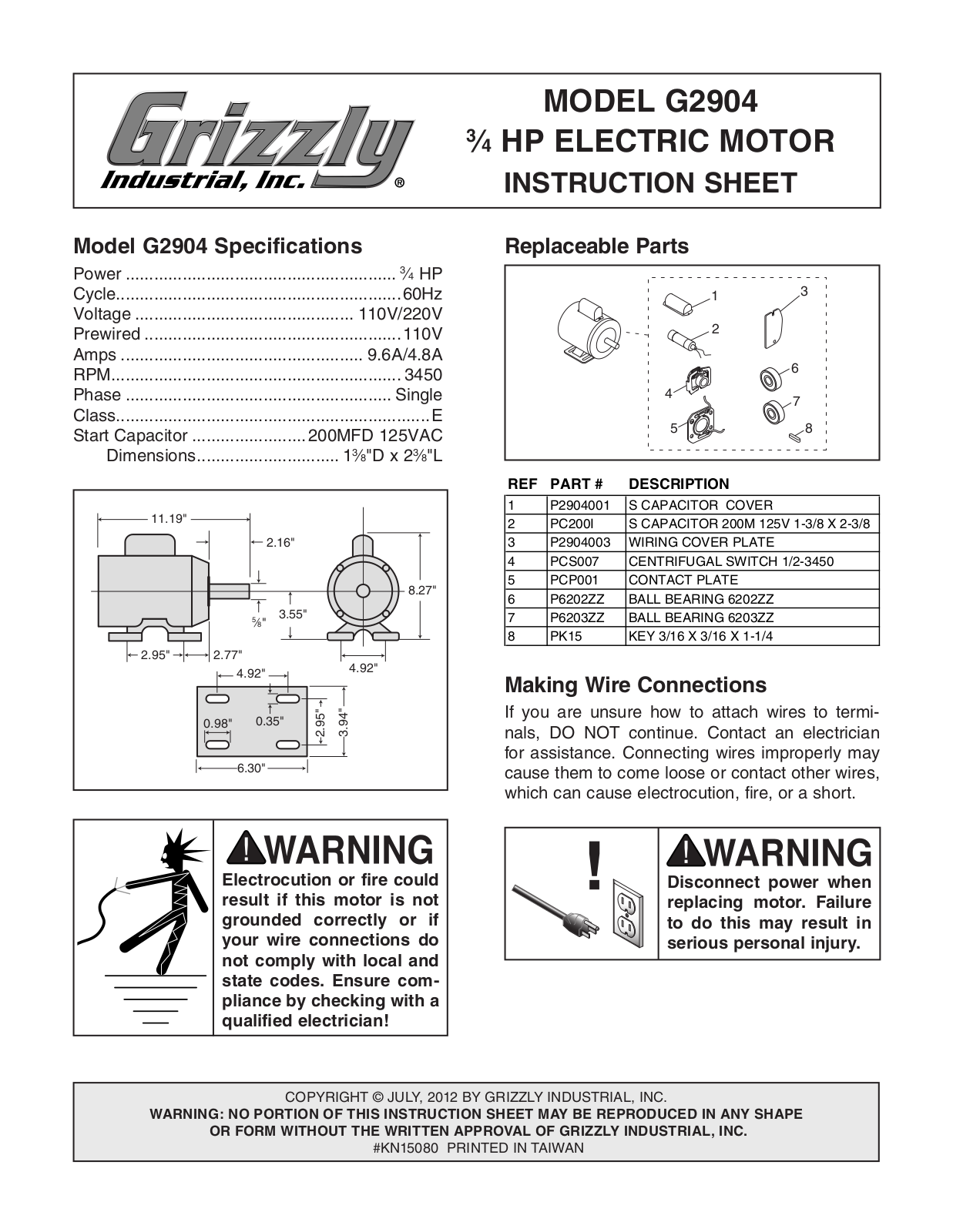 Grizzly G2904 User Manual