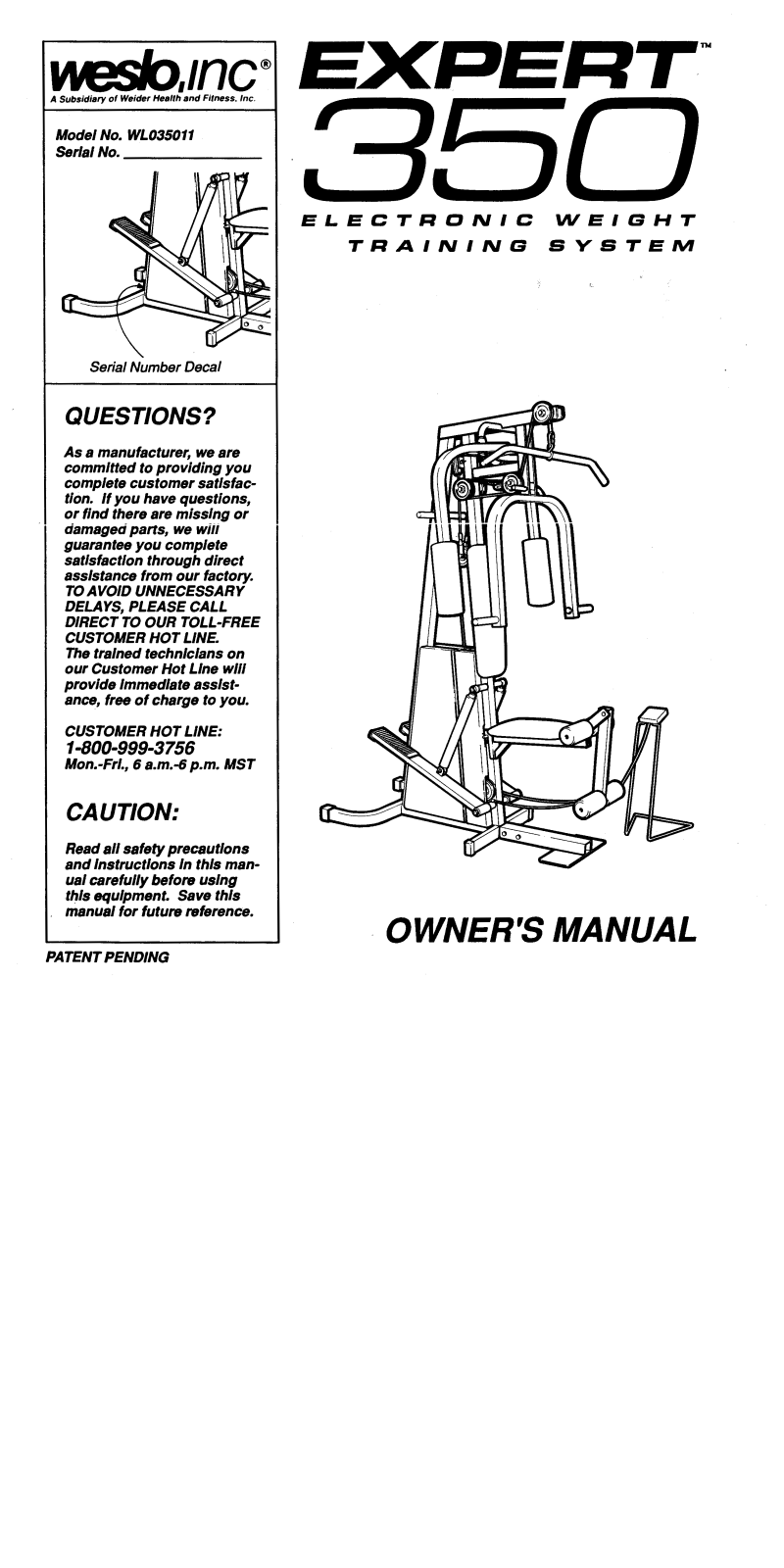 Weslo WL035011 Owner's Manual