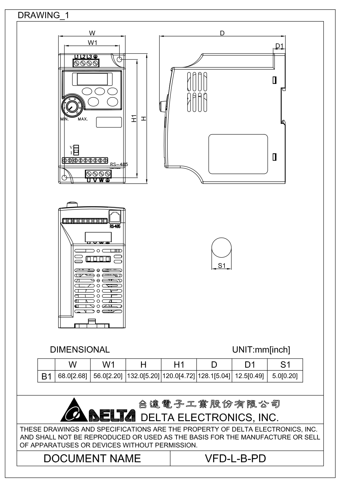 Delta Products VFD-L-B-PD Dimensional Sheet