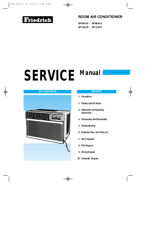 Friedrich SP08A10, SP10A10, SP12A10, SP06A10 User Manual