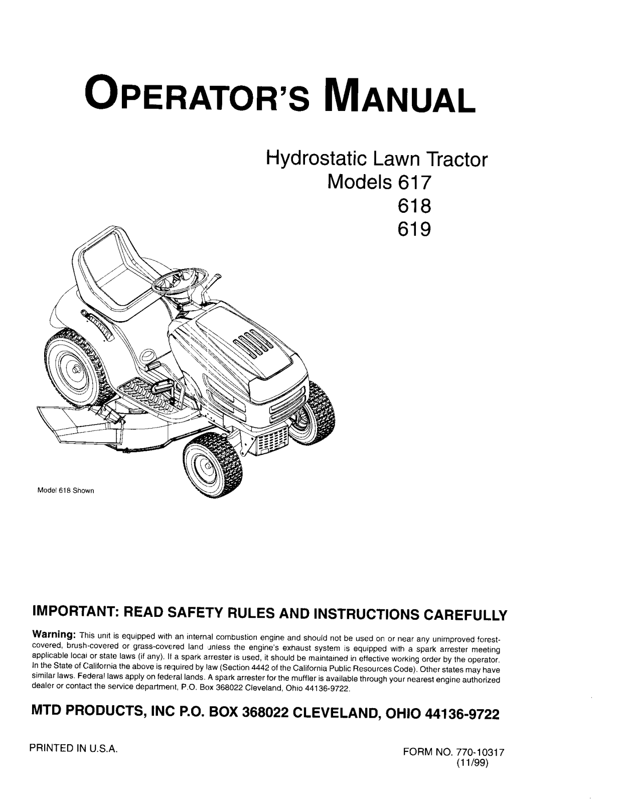 MTD 618, 619, 617 User Manual