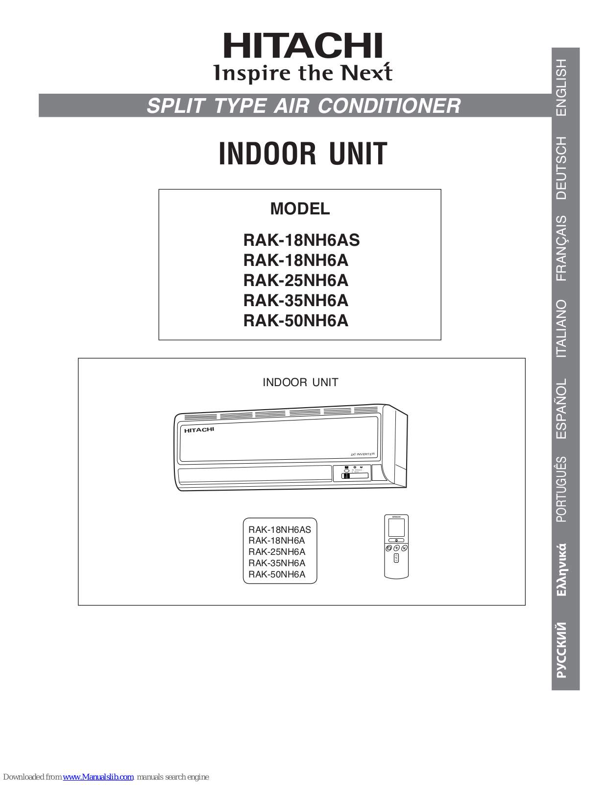 Hitachi RAK-18NH6AS, RAK-18NH6A, RAK-25NH6A, RAK-35NH6A, RAK-50NH6A Instruction Manual