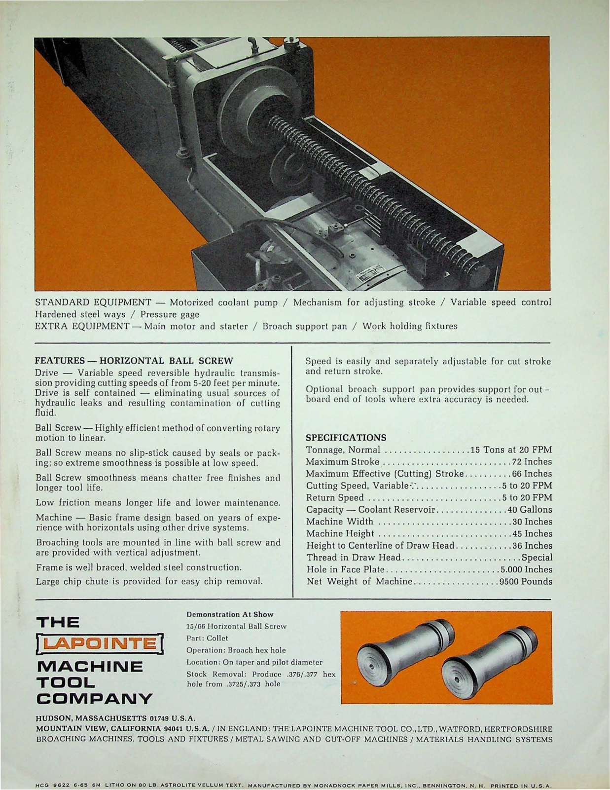 LaPointe Machine Tool Model 15/66 HBS Horizontal Broaching Machine Other - ManualMachine.com