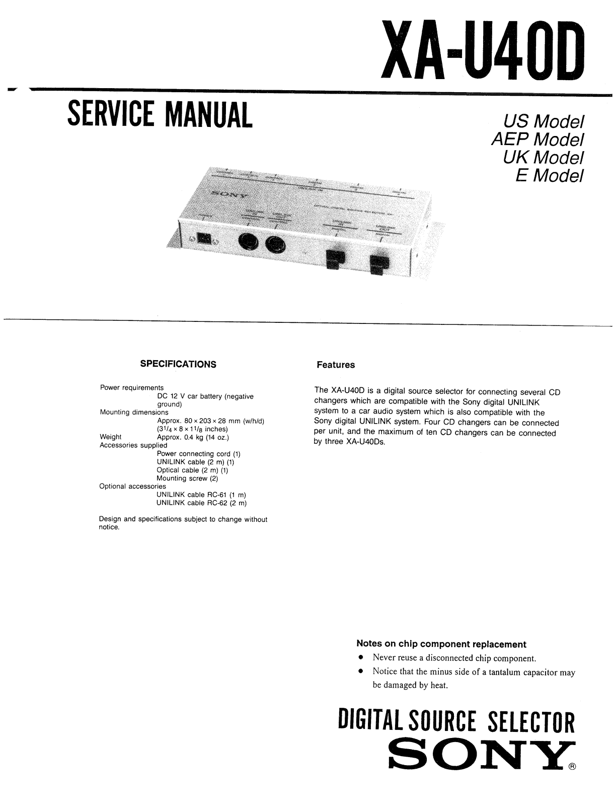 Sony XAU-400 Service manual