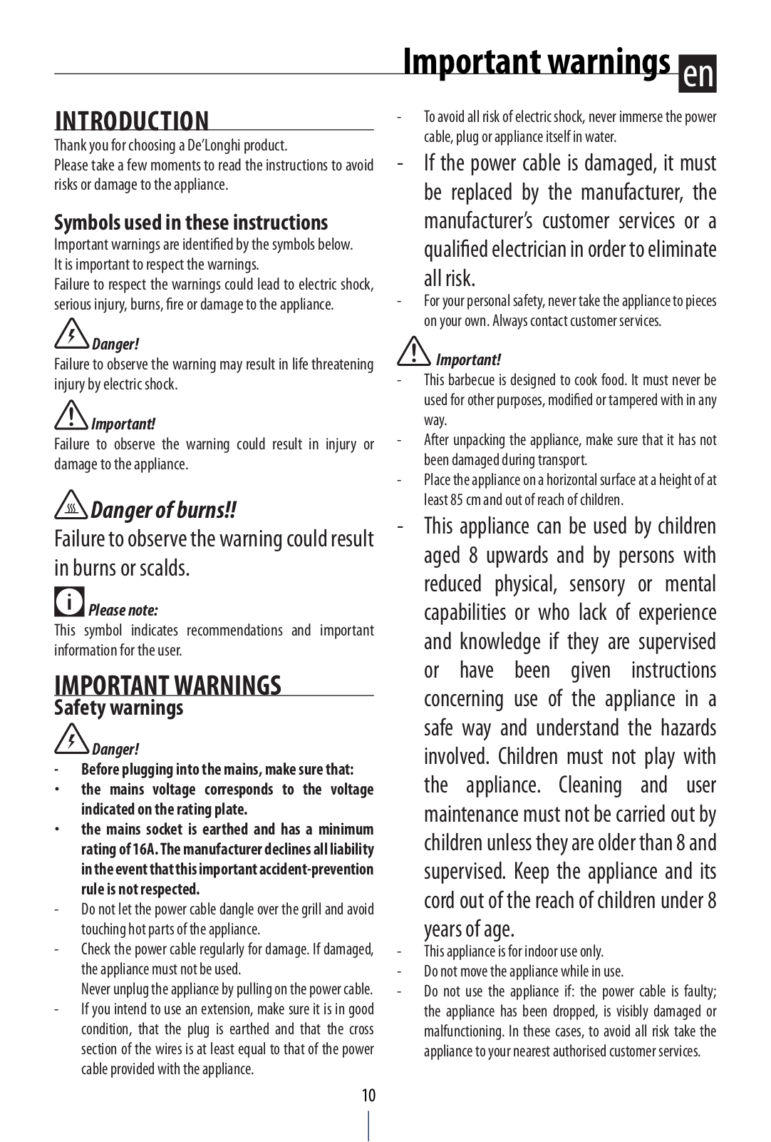 Delonghi BQ80.X, BQ 55.BK Instruction manuals