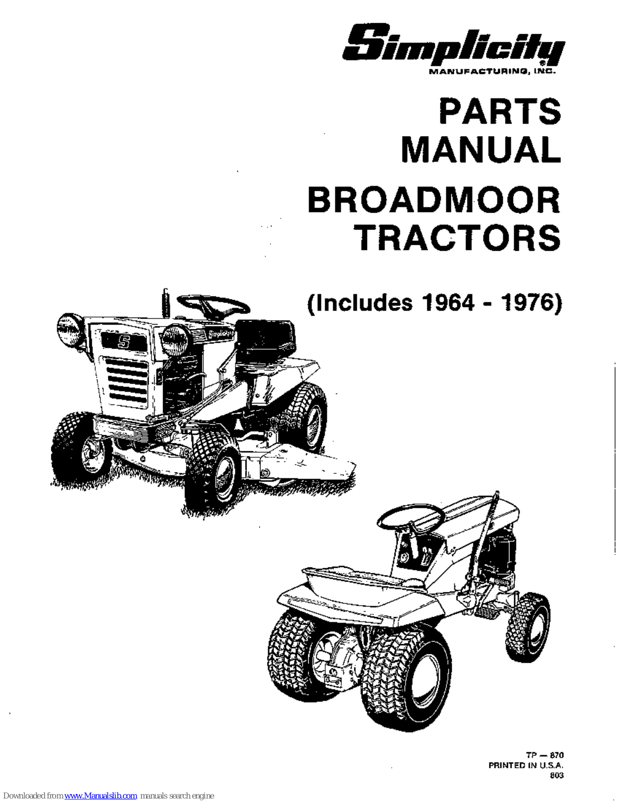 Simplicity 1964, 1976 Parts Manual