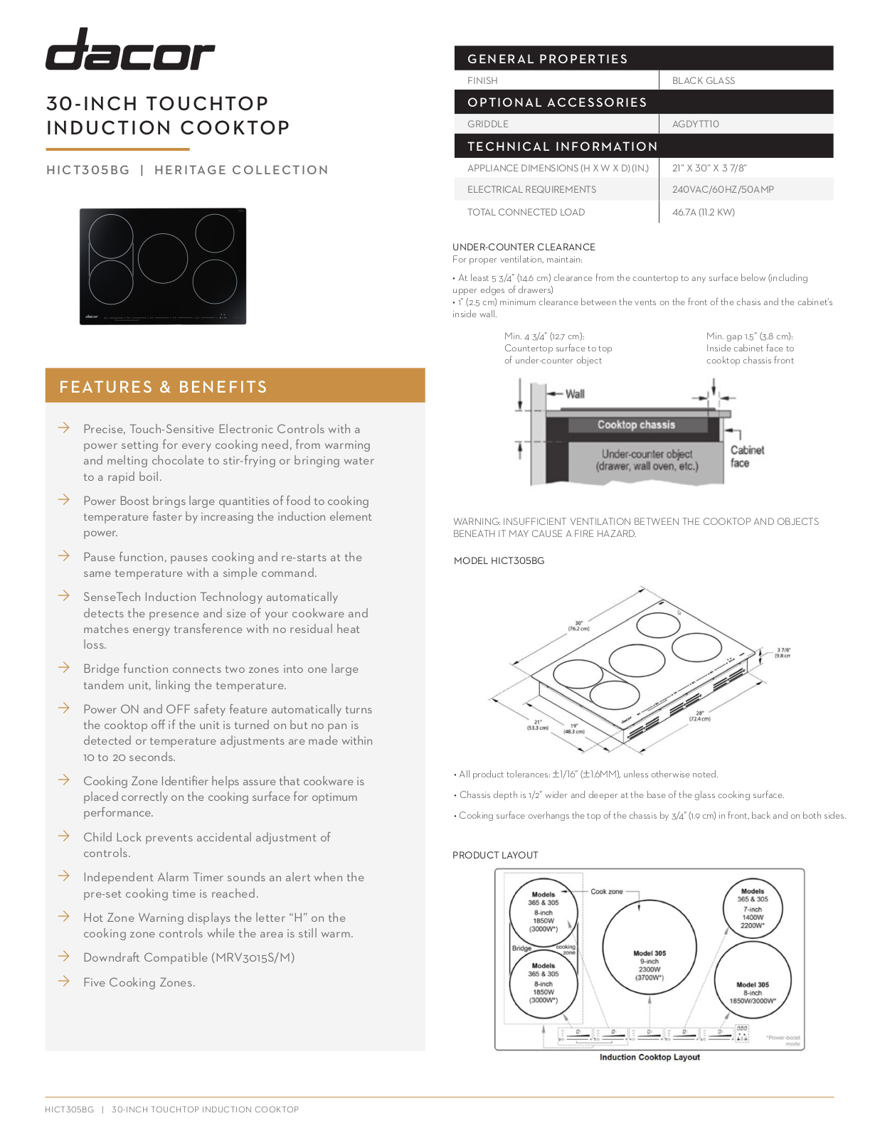 Dacor HICT305BG Specifications