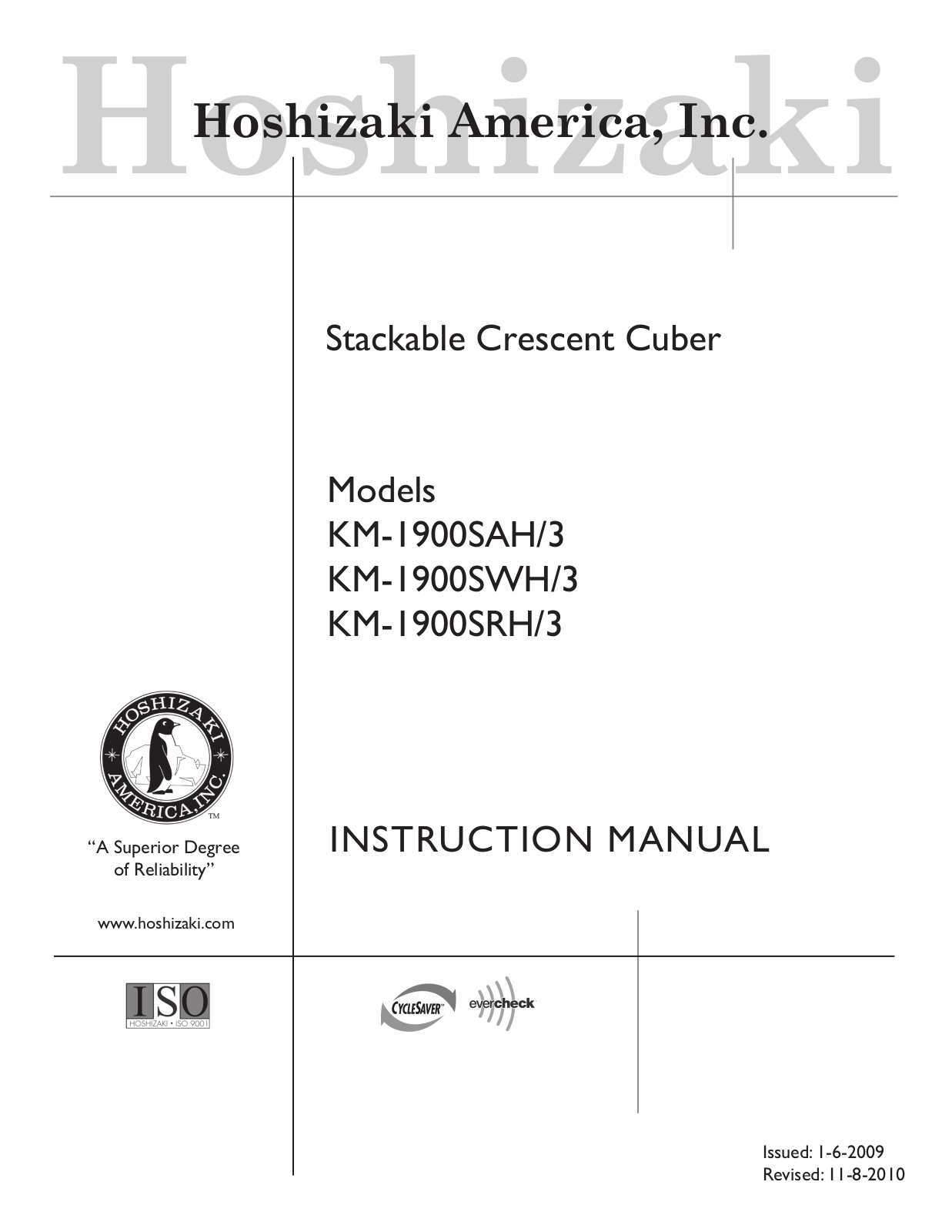 Hoshizaki KM-1900SRH-3, KM-1900SWH-3, KM-1900SAH-3 User Manual