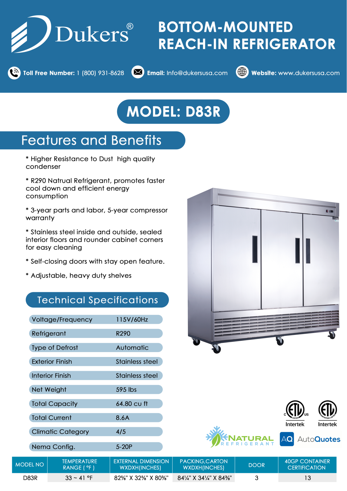 Dukers D83R Specifications