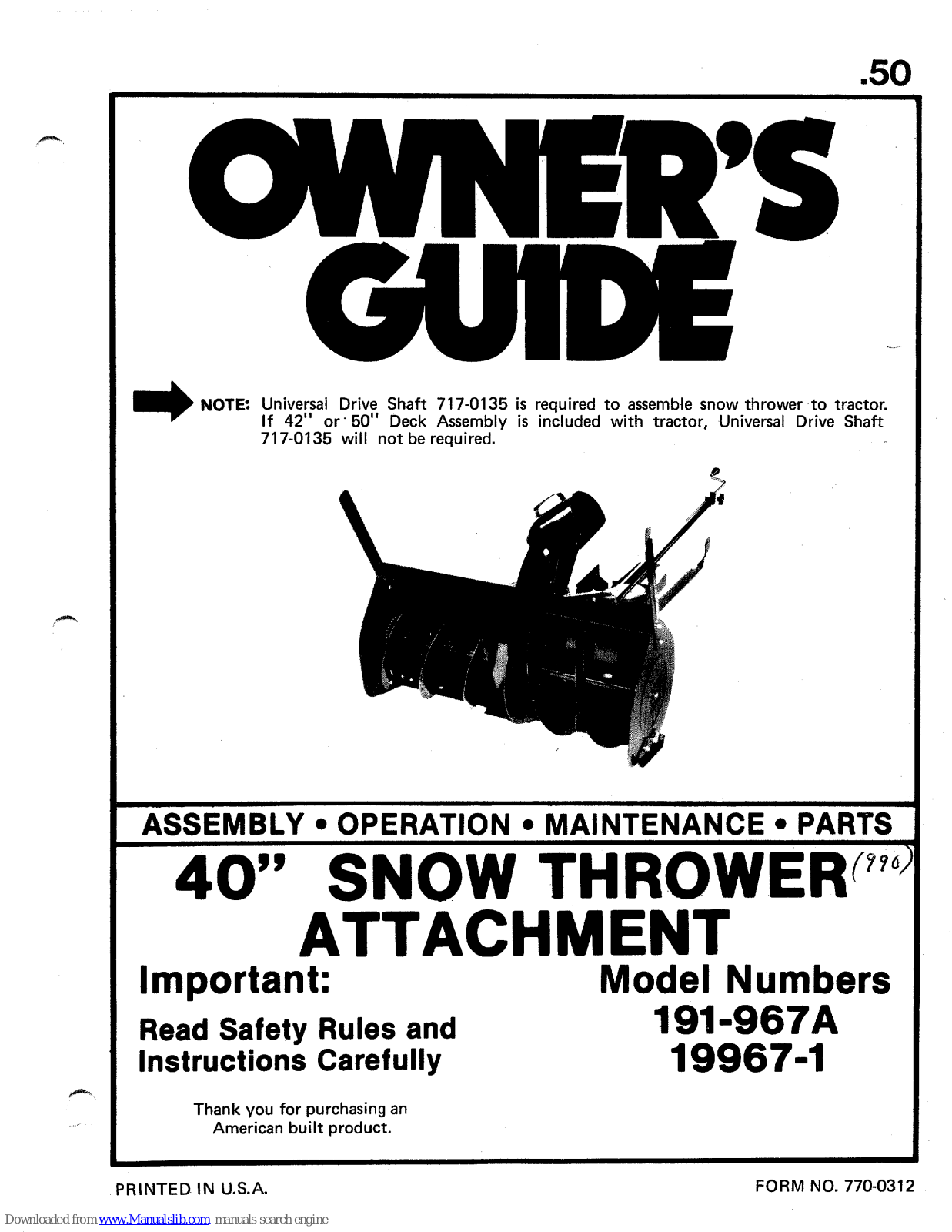 MTD 191-967 A, 19967-1 Owner's Manual