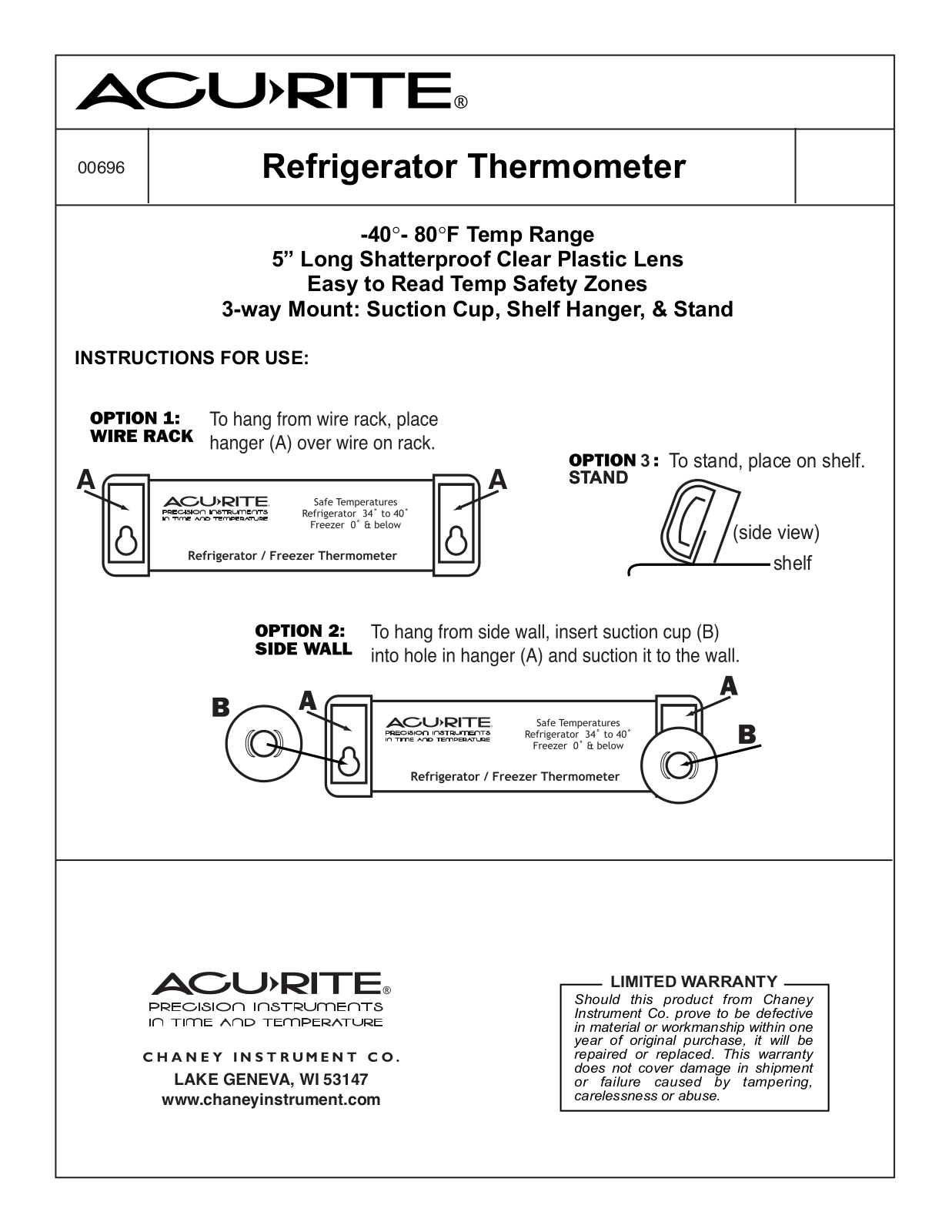 Chaney Instrument 00696 User Manual