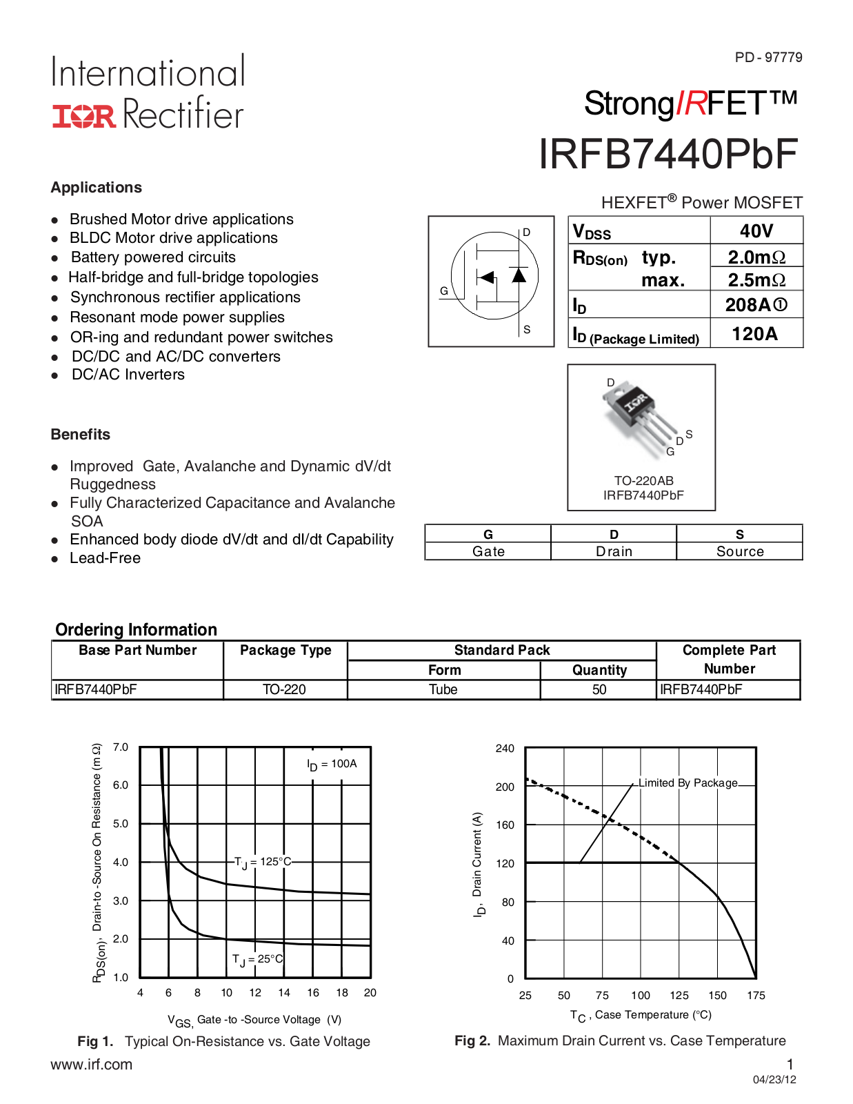 Datasheet IRFB 7440pbf Datasheet - ManualMachine.com