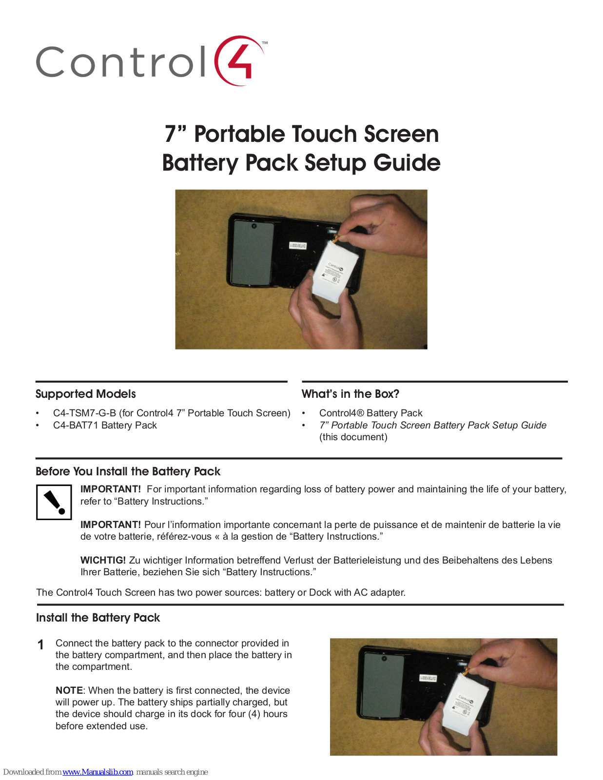 Control 4 C4-BAT71 Setup Manual