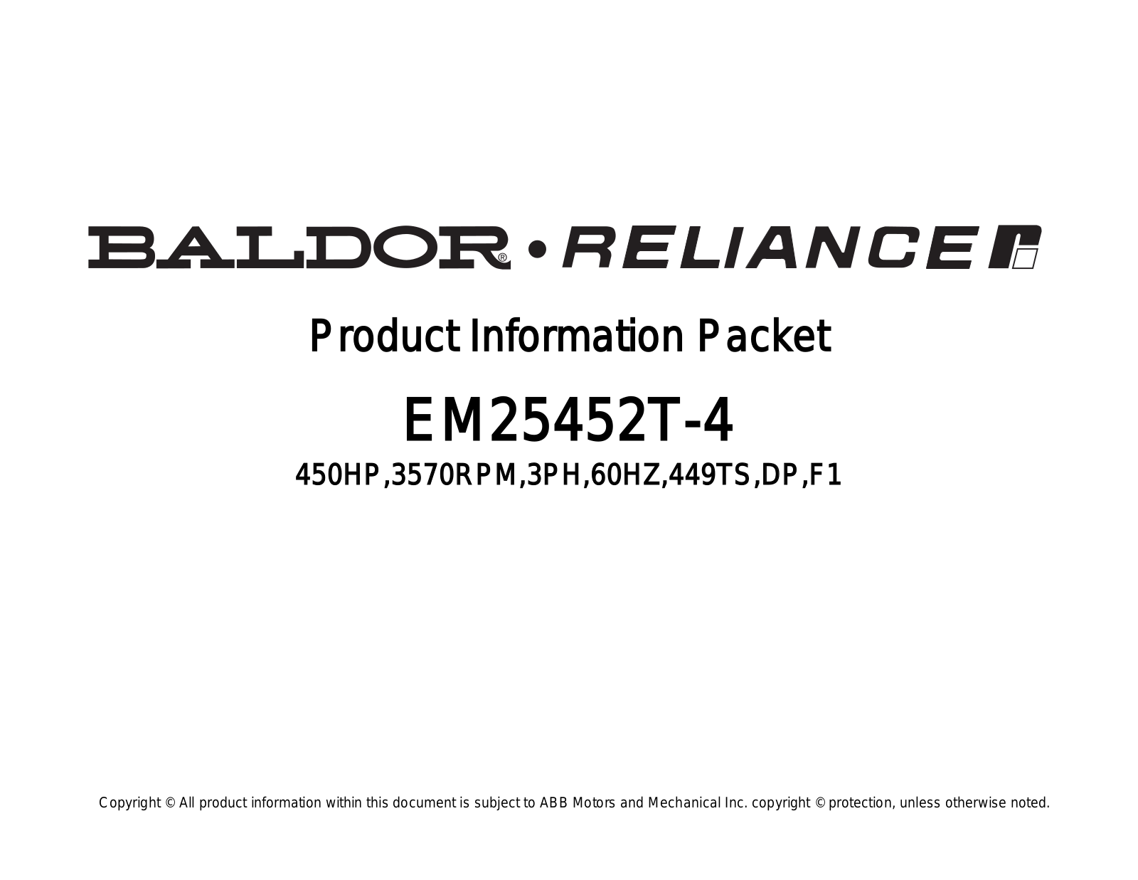 Baldor EM25452T-4 Product Information Sheet