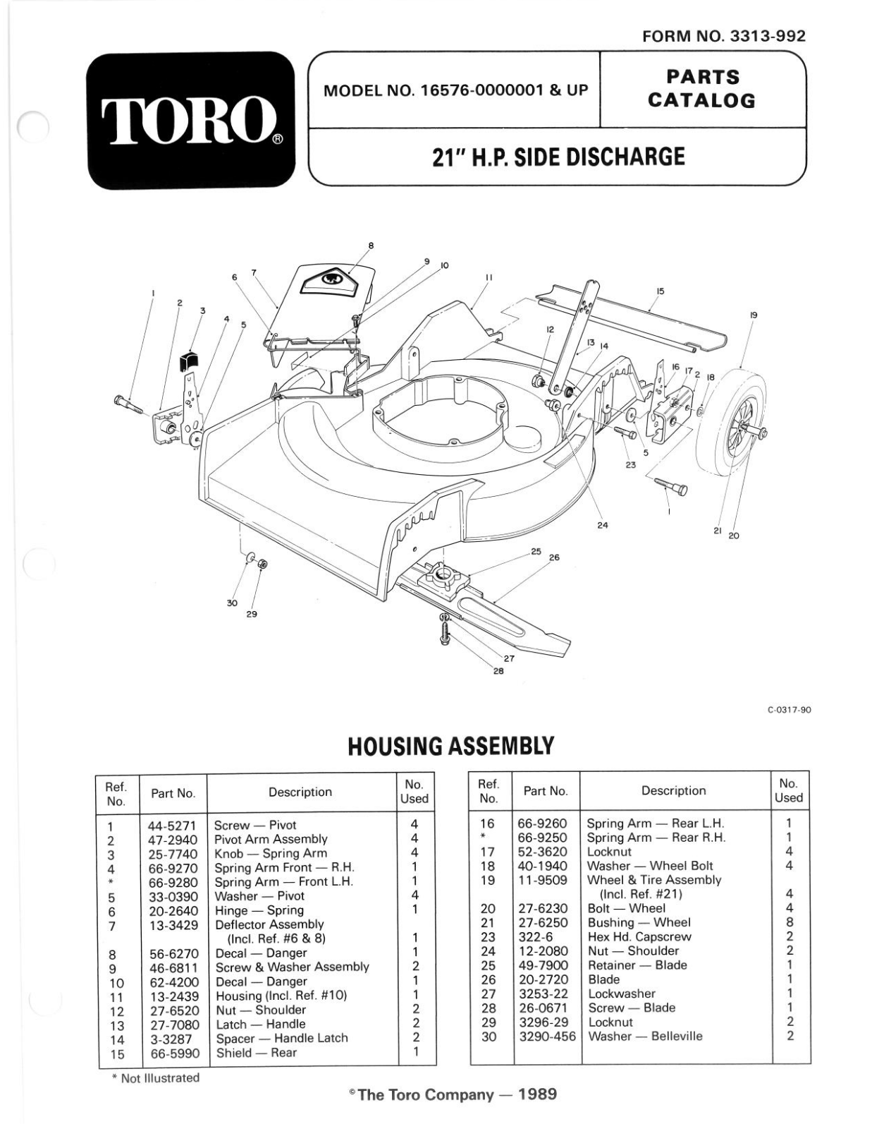 Toro 16576 Parts Catalogue