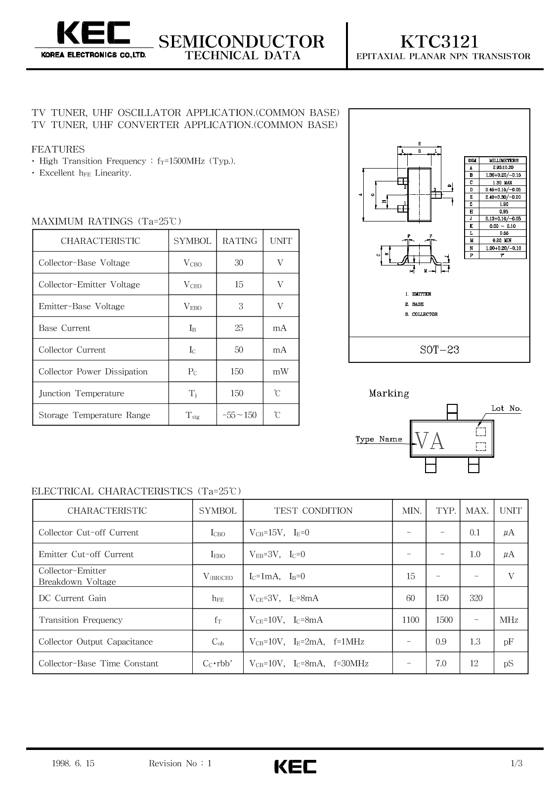 KEC KTC3121 Datasheet