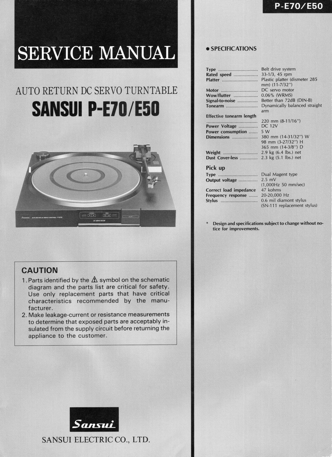 Sansui P-E70, P-E50 Service Manual