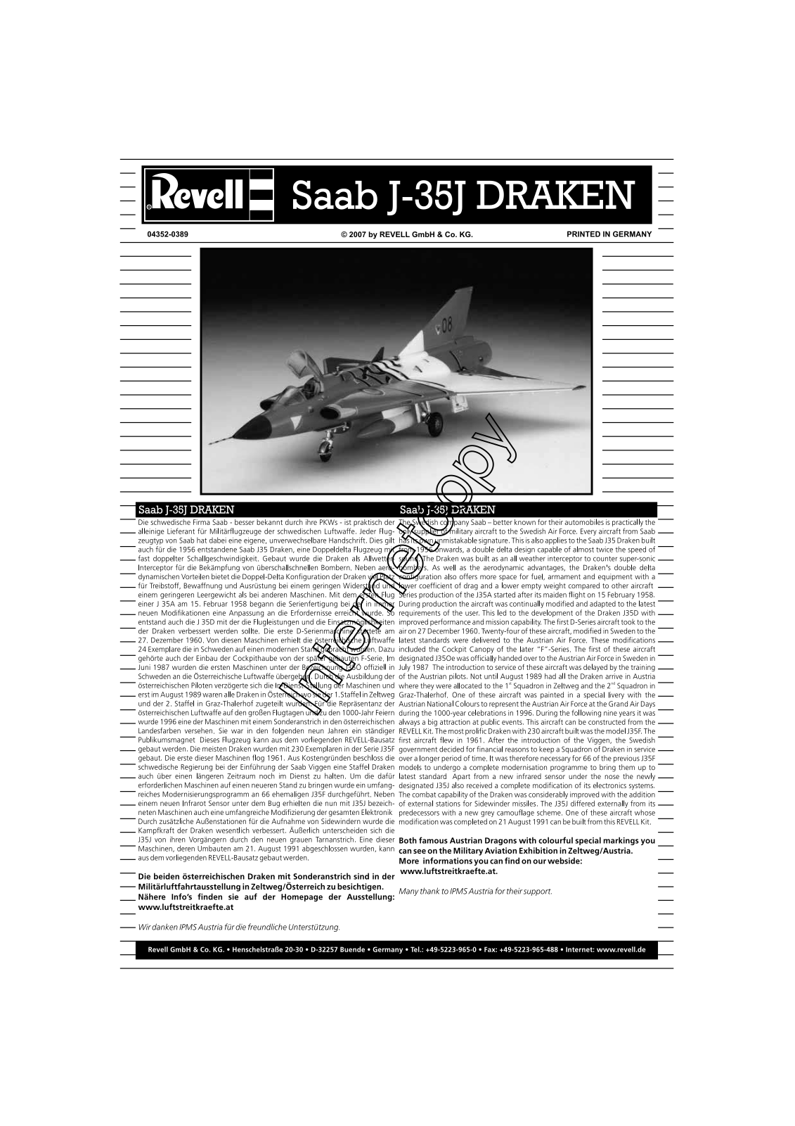 REVELL Saab J-35 J Draken Austria User Manual