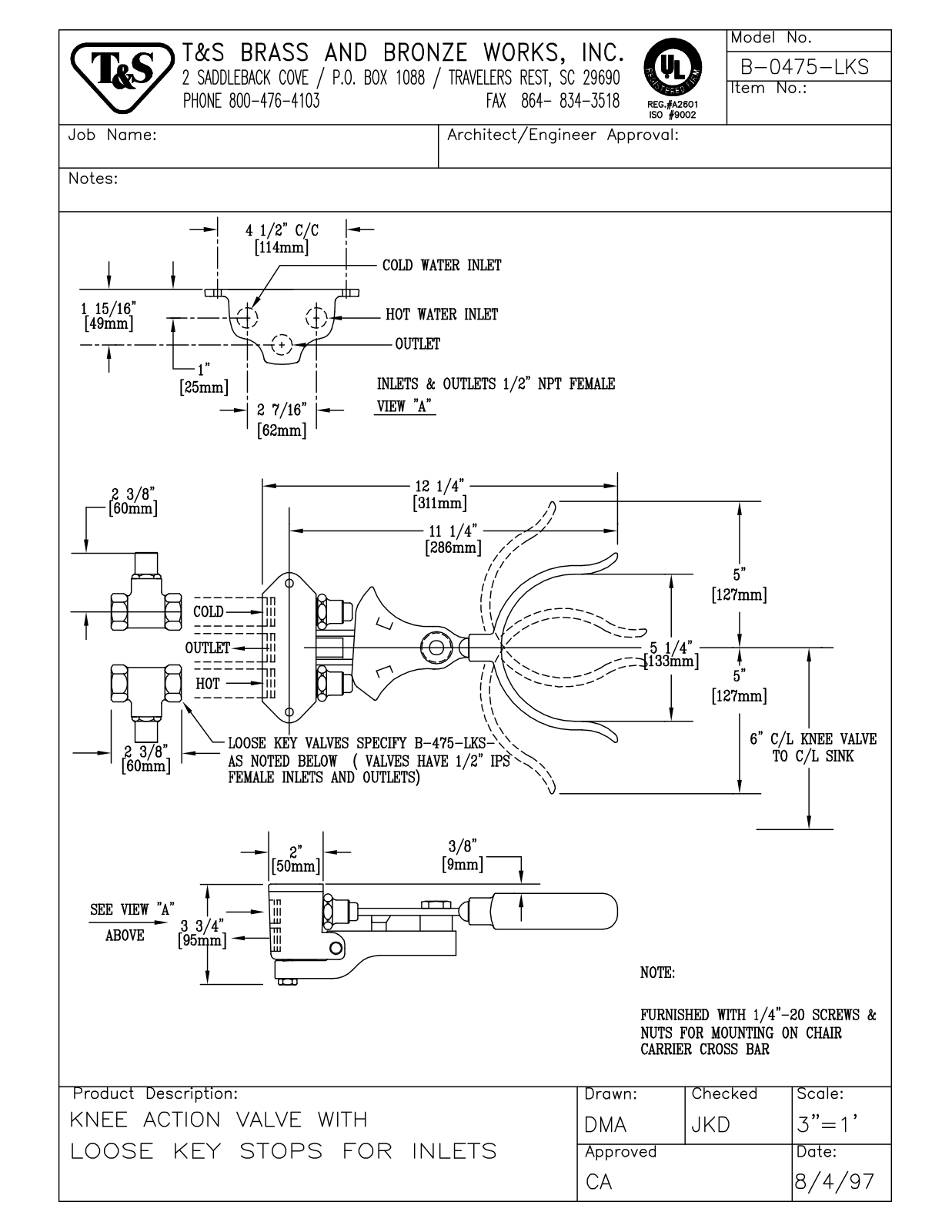 T&S Brass B-0475-LKS User Manual