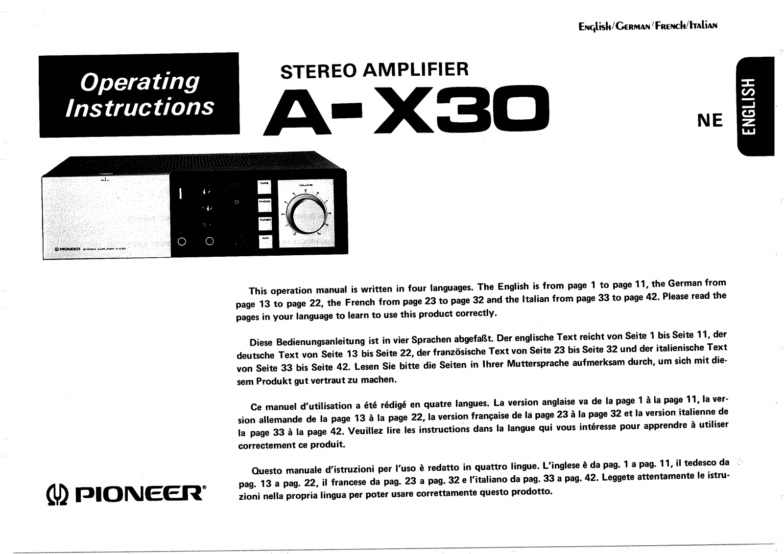 Pioneer A-X30 User Manual