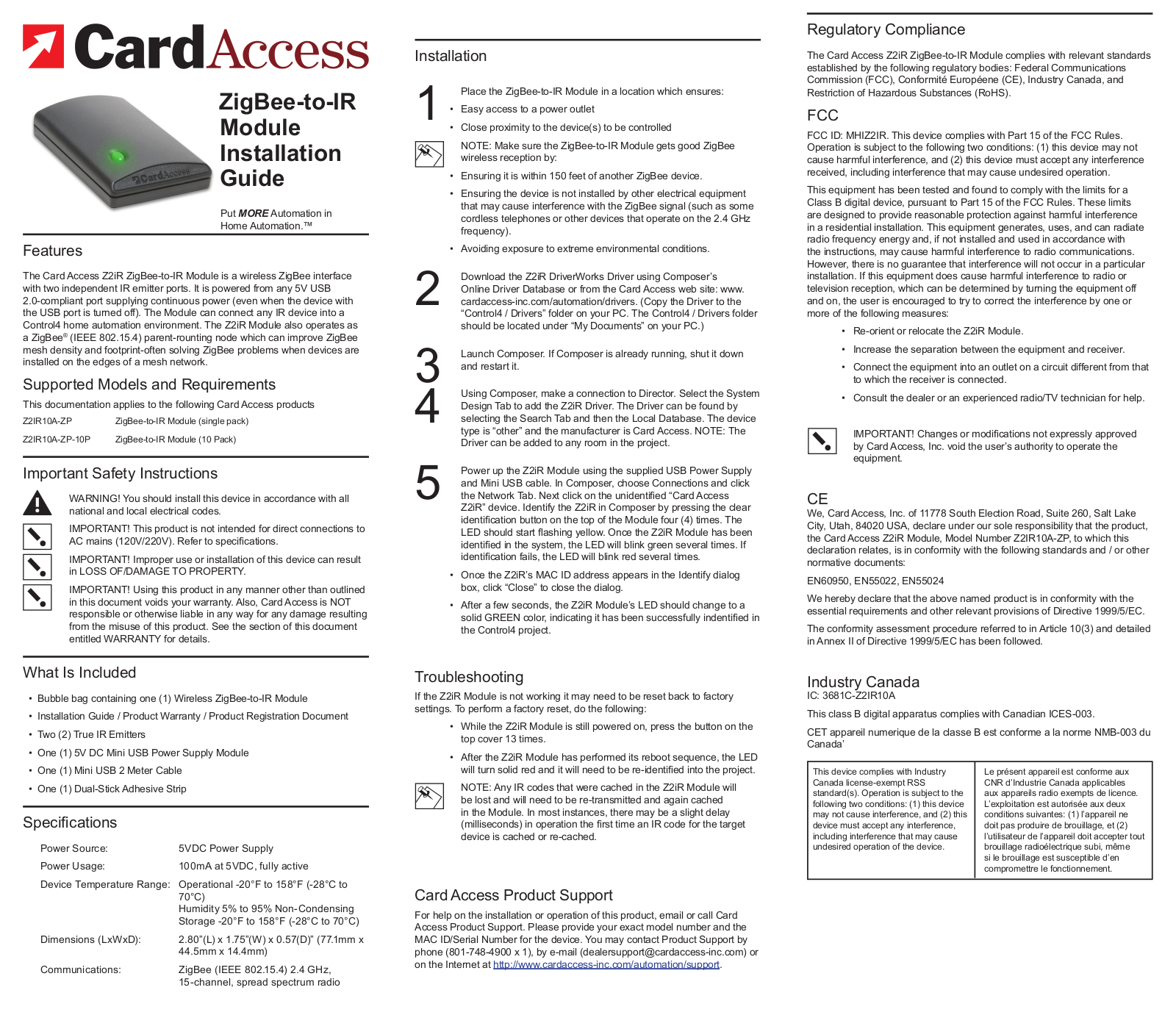 Card Access Z2IR User Manual