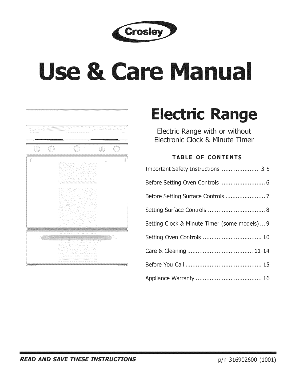 Crosley CRE3510LWE, CRE3510LWD, CRE3510LWC, CRE3510LWB, CRE3510LWA Owner’s Manual