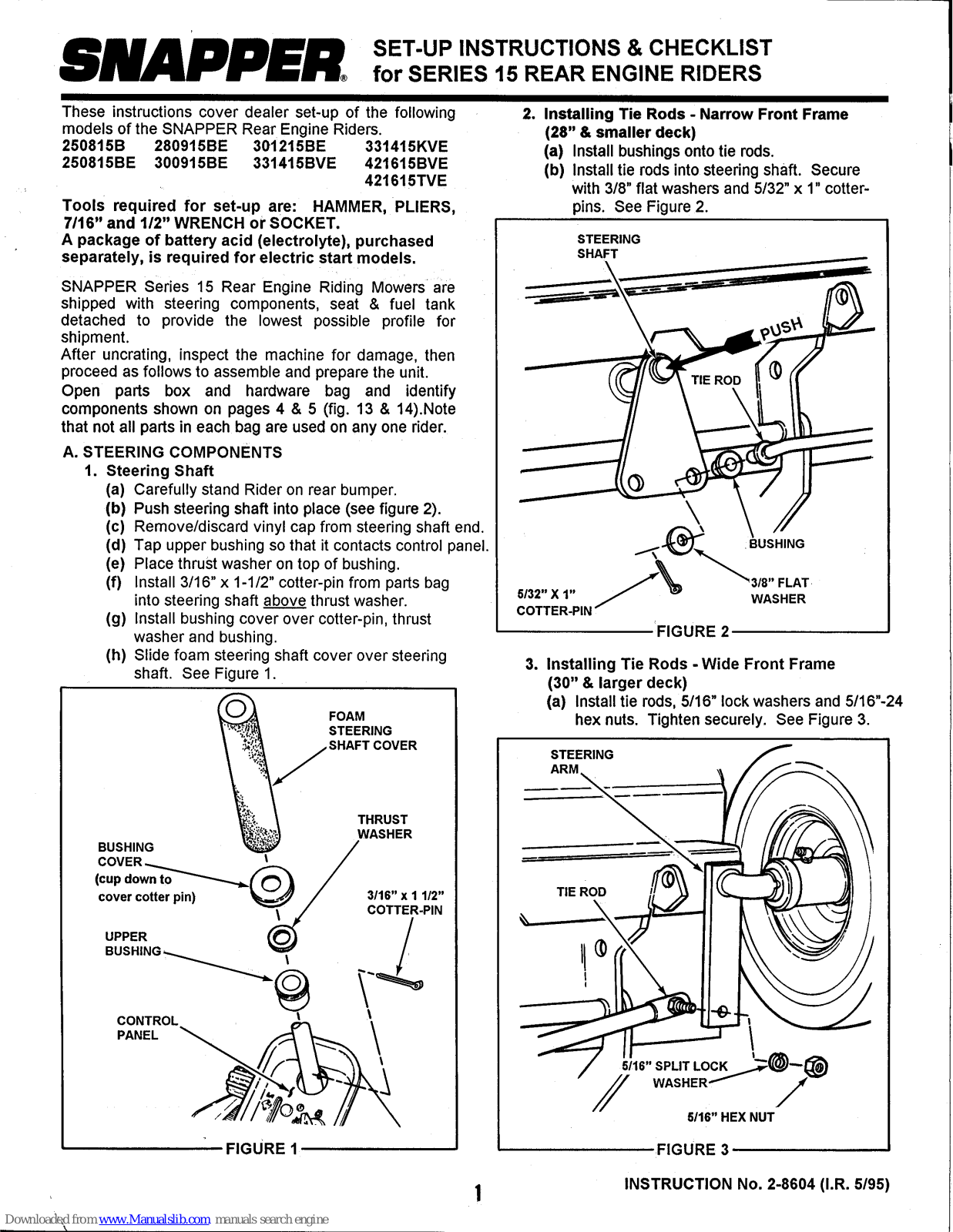 Snapper 421615BVE, 421615TVE, 250815BE, 280915BE, 300915BE Set-up Instructions & Checklist