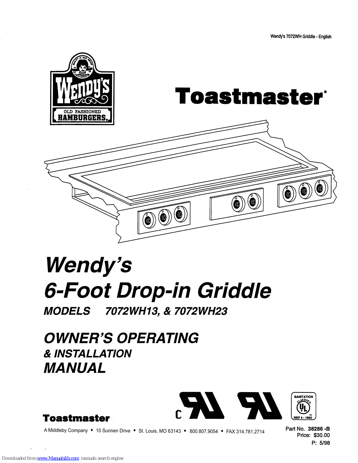 Toastmaster 7072WH23 Owner's Operating & Installation Manual