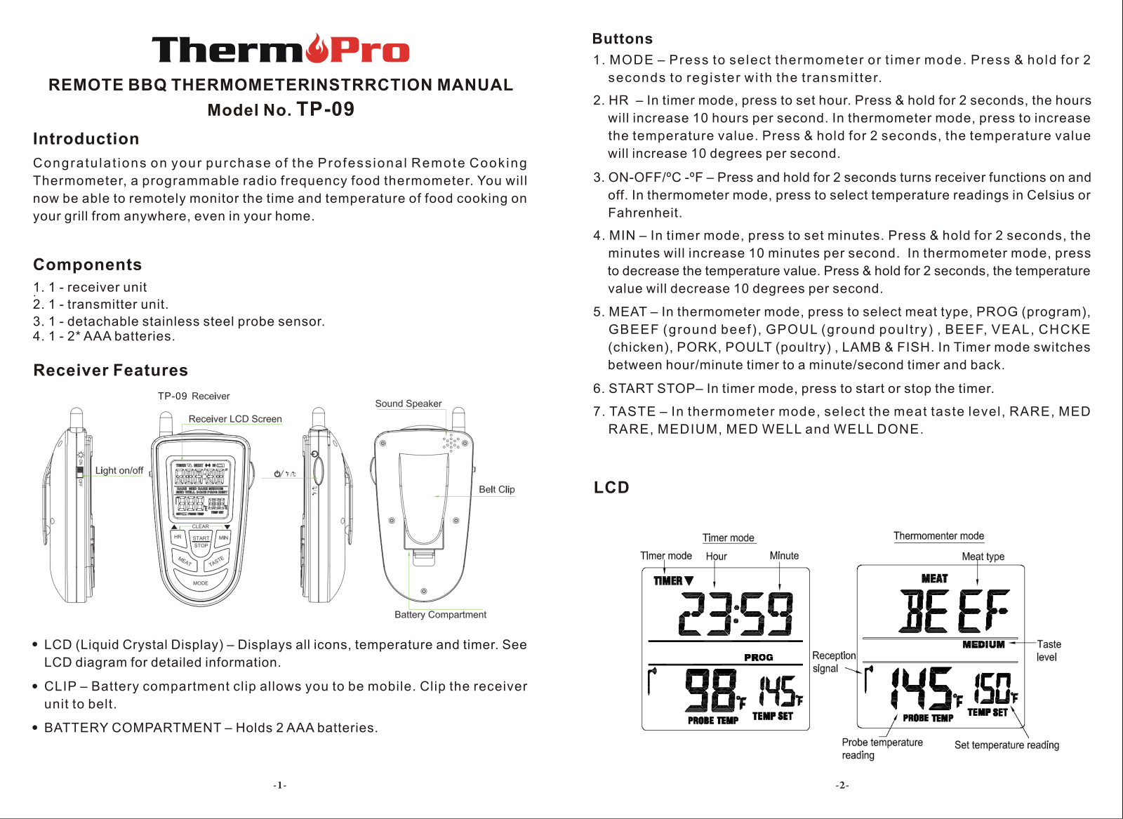 ECARE ELECTRONICS TP 09 User Manual