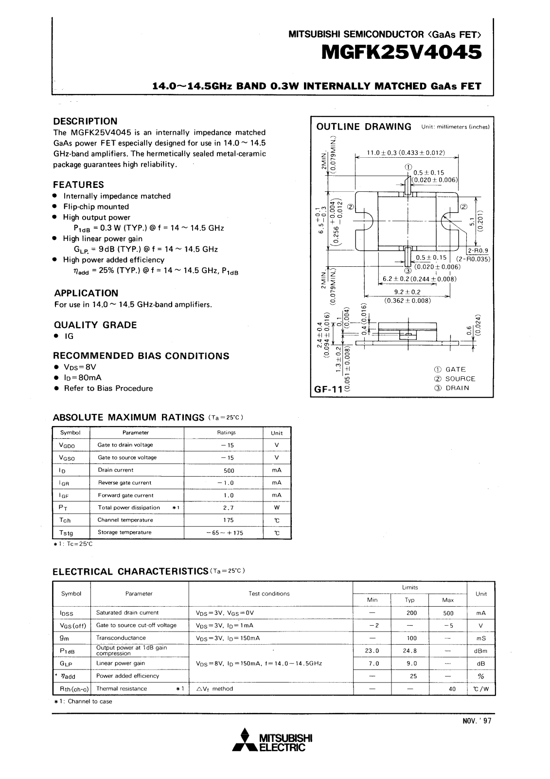 Mitsubishi MGFK25V4045 Datasheet