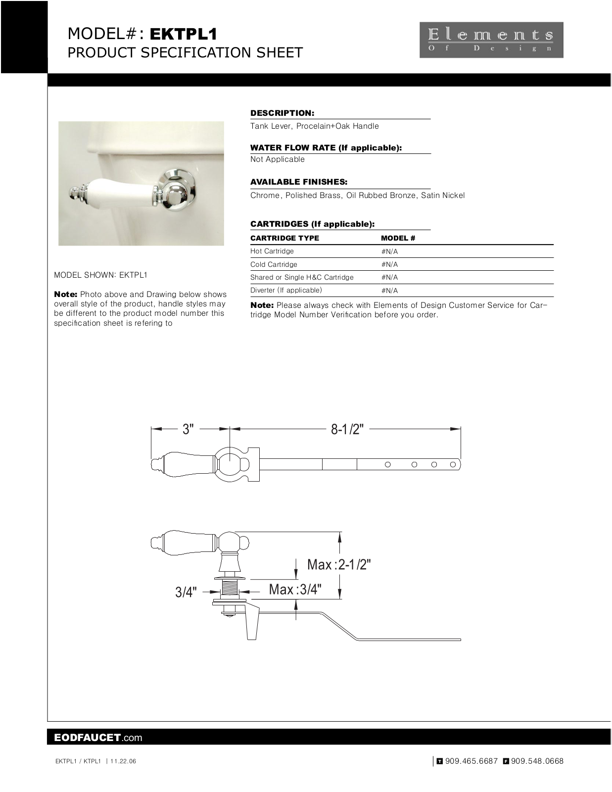Elements of Design EDE1603 Specification Sheet - ManualMachine.com