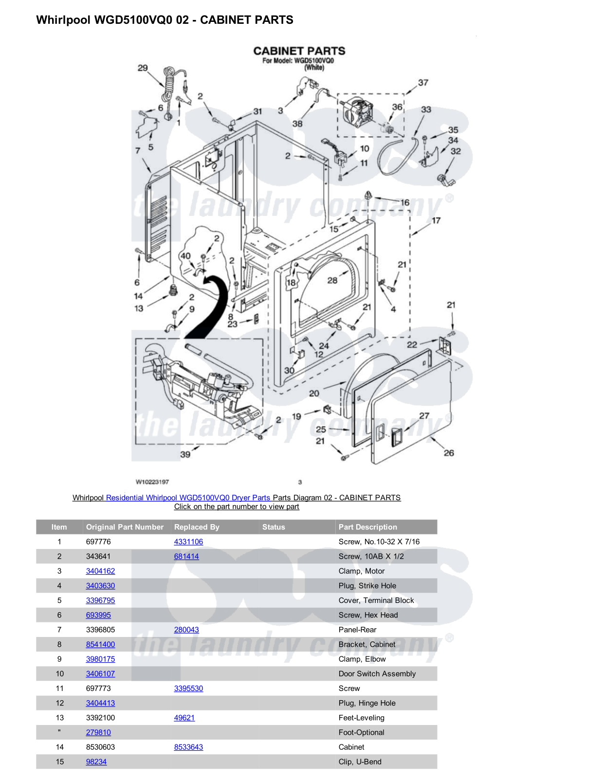 Whirlpool WGD5100VQ0 Parts Diagram