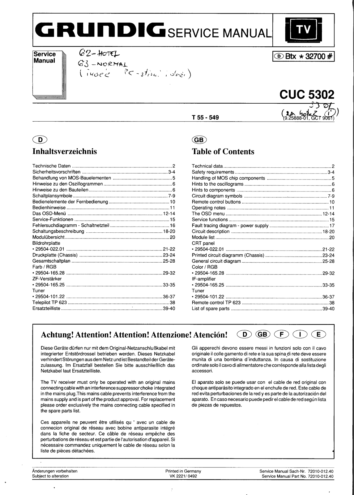 Grundig CUC5302 Service Manual