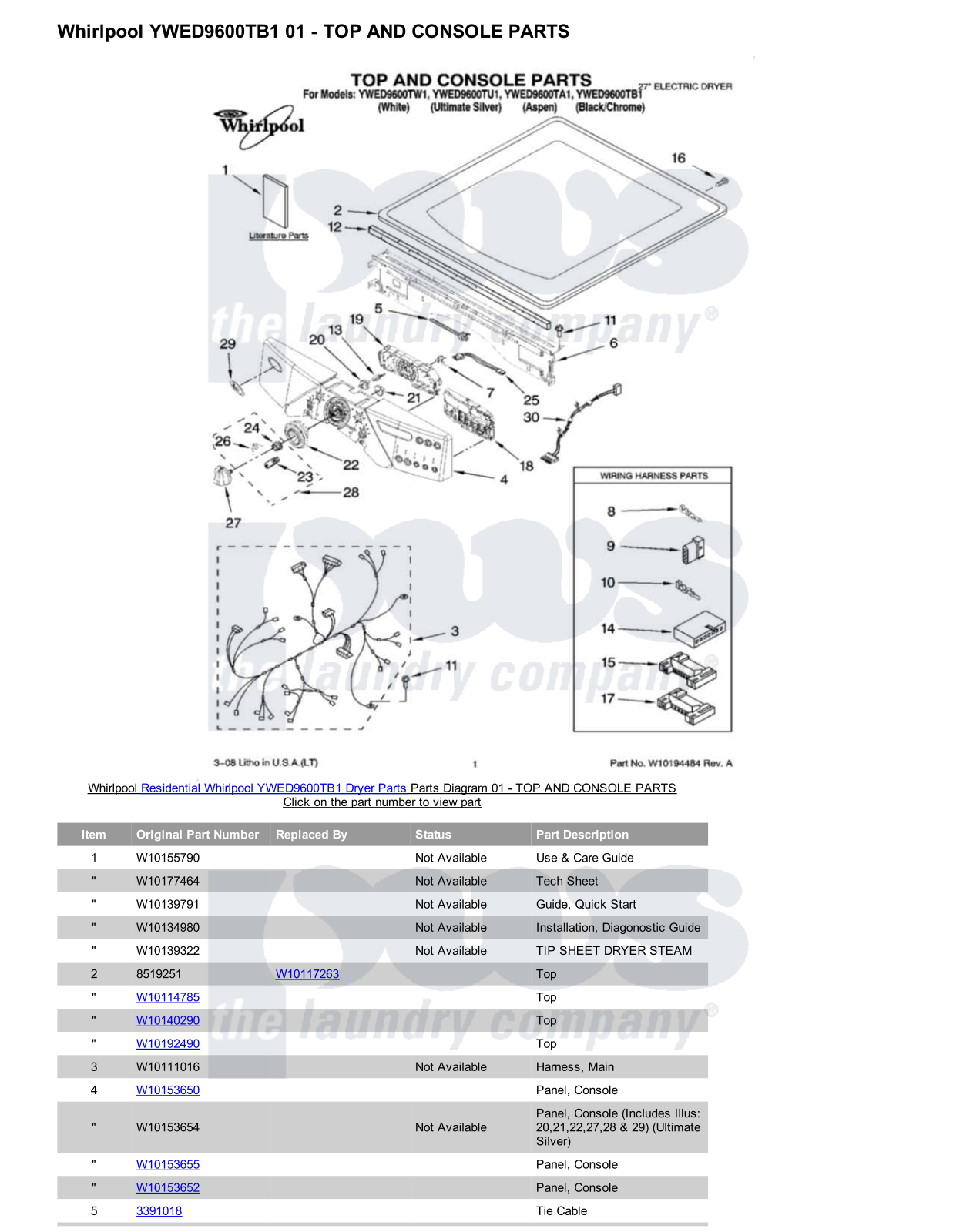 Whirlpool YWED9600TB1 Parts Diagram