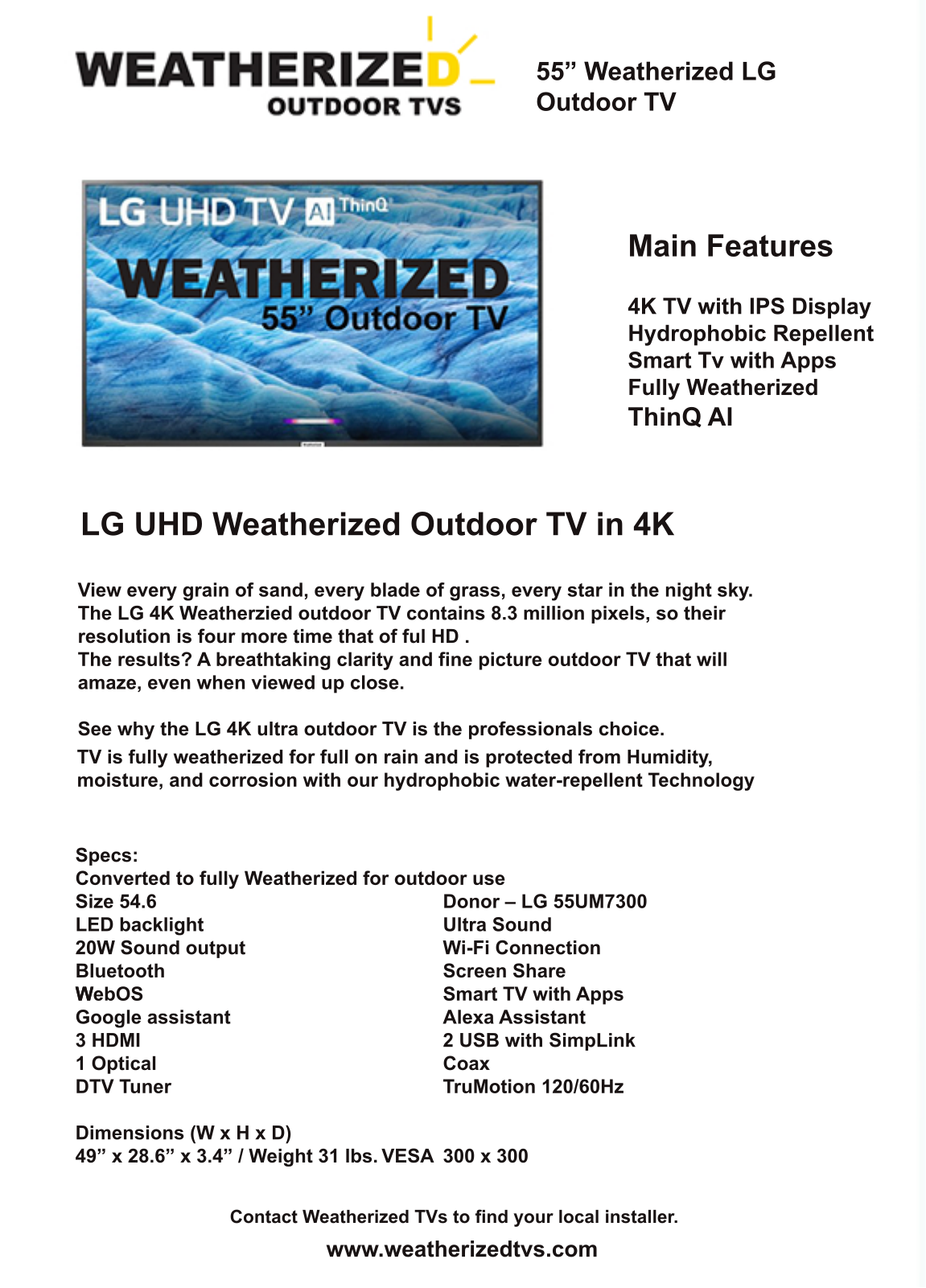 Weatherized TVs 55L7PWT, 55L7WT Specifications - ManualMachine.com