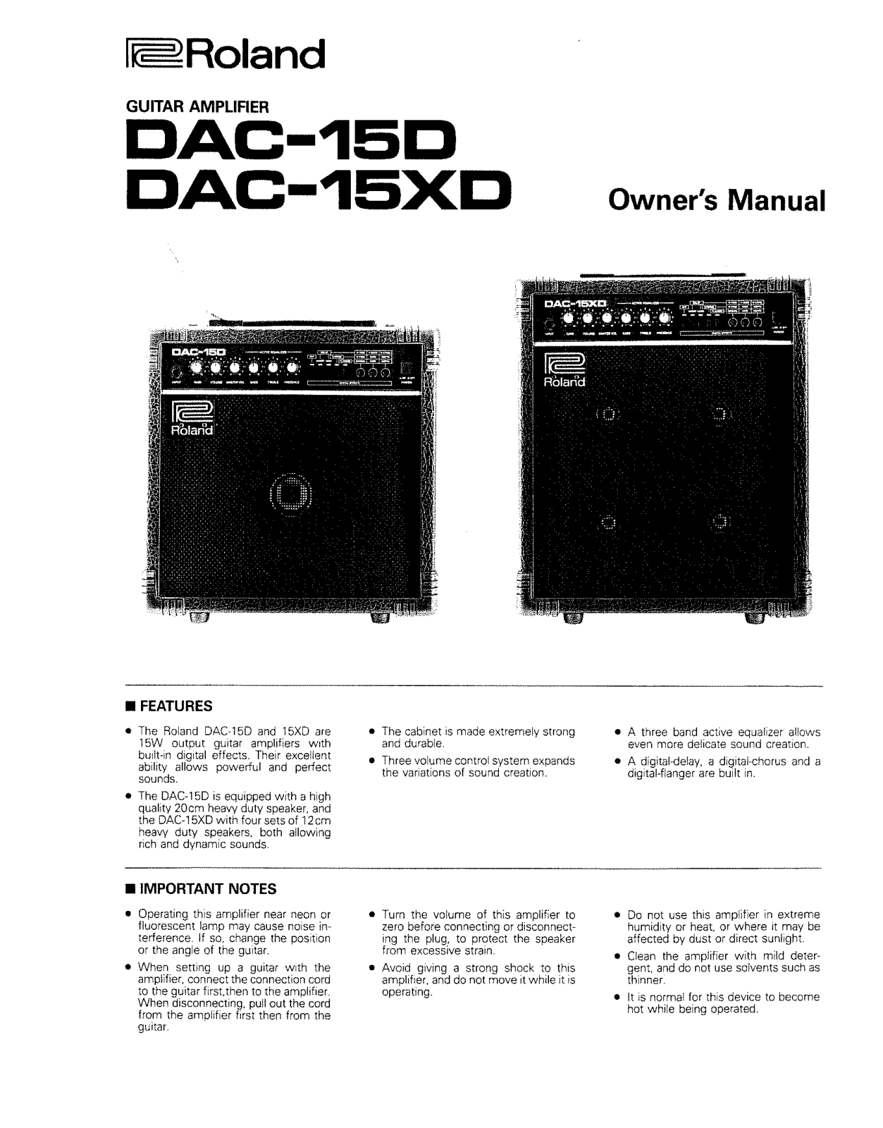 Roland Corporation DAC-15D, DAC-15XD Owner's Manual